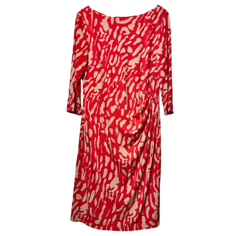 Jessica Howard Red Tan Abstract Animal Print Ruched Sheath Dress Size 16